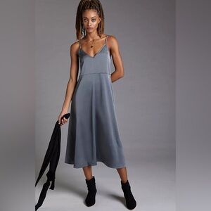 Daily Practice by Anthropologie Satin Slip Dress w/ Pockets in Dark Gray Carbon